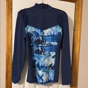 Blue and White Long Sleeve Athletic Top